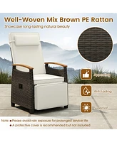 Gymax Patio Rattan Lounge Chair Pe Wicker Recliner Chair w/ Adjustable Backrest & Footrest