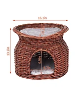 Bingopaw 2-in-1 Handwoven Willow Cat Bed & Storage Basket: Breathable, Reinforced Base, Arched Entry, 2-Tier
