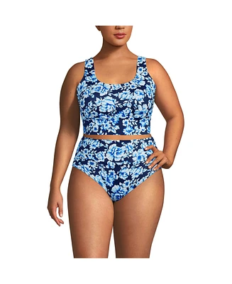 Lands' End Plus Tugless Midkini Top and High Waisted Bottom Swimsuit Set