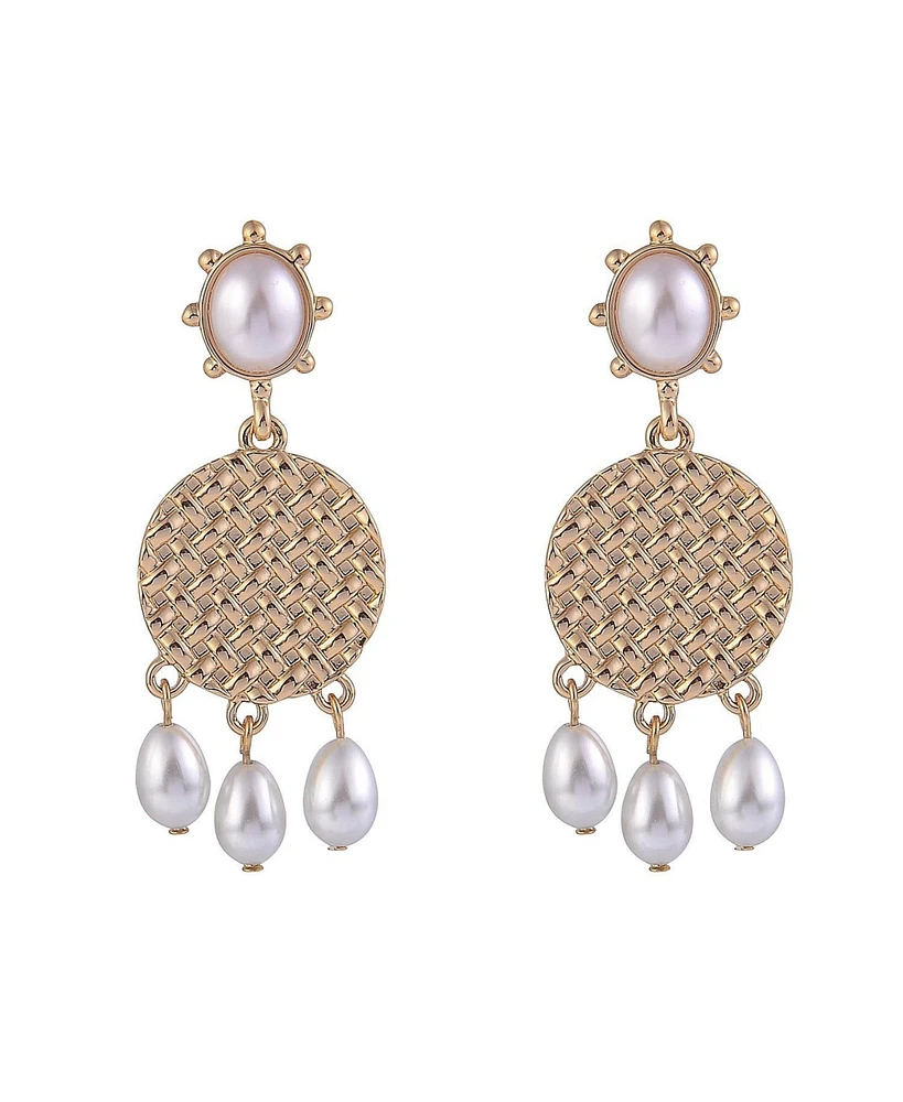 Laundry by Shelli Segal Gold Tone Drop Earrings with Pearl Accents
