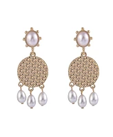 Laundry by Shelli Segal Gold Tone Drop Earrings with Pearl Accents