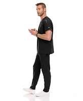 Medichic Men's Men Scrubs Set - Stretch V-Neck Scrub Top with 7-Pocket Pants Workwear Wine Large