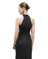 Nocturne Women's Halter Neck Maxi Dress with Drape Details