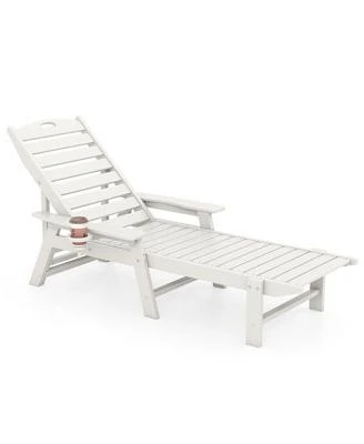 Gymax Patio Chaise Lounge Chair Hdpe Recliner w/ 4-Position Backrest Outdoor