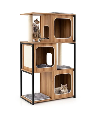 Modern Cat Tree Cat House with Metal Frame and Scratching Posts