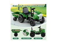 12V 2-in-1 Kids Ride On Tractor with Trailer and 3-Gear Shift
