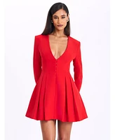 Miss Circle Women's Ubah Red Blazer Pleated Button-up Long Sleeve Mini Dress