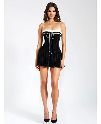 Miss Circle Women Olya Black and White Velvet A-Line Corset Mini Dress