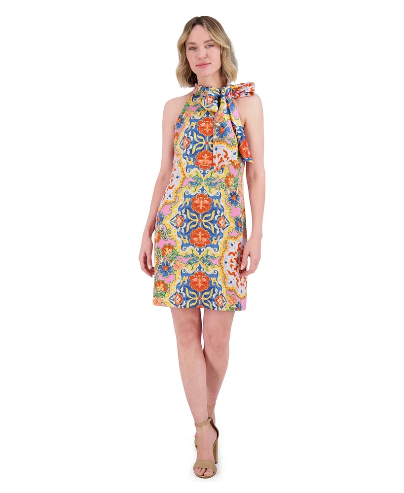Vince Camuto Women's Floral-Print Tie-Neck Dress