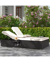 Gymax Outdoor Patio Daybed Pe Wicker Double Chaise Lounge w/ Adjustable Backrests