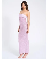 Miss Circle Women's Lainey Purple Satin Sequin Pearls Beaded Maxi Dress