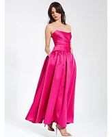 Miss Circle Women's Walterina Fuchsia Satin Strapless Drop Waist Corset Gown