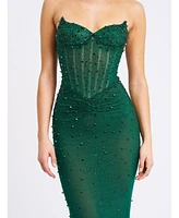 Miss Circle Women's Fatima Green Crystal Sleeveless Corset Mermaid Maxi Dress