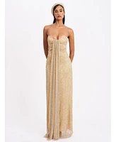 Miss Circle Women's Ada Gold Rhinestone Embellished Strapless Gown with Head Scarf