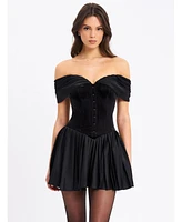 Miss Circle Women's Echo Black Velvet Off-shoulder Pleated Mini Dress