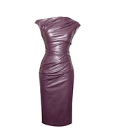 Miss Circle Women's Sabina Purple Leather Slash Neck Midi Dress