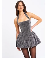 Miss Circle Women's Naomie Crystal Embellished Bubble Hem Halter Mini Dress