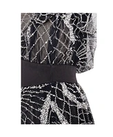 Miss Circle Women's Rachelle Black Embroidered Mesh Mini Shirt Dress