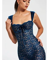 Miss Circle Women's Veronica Teal Lace Maxi Dress