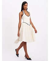 Miss Circle Women's Natalie U Neck Halter Drop Waist Tweed Midi Dress