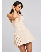 Miss Circle Women's Reyna Beige Backless Pleated Mini Blazer Dress