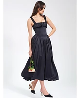 Miss Circle Women's Noreen Black Satin Drop Waist Maxi Sundress
