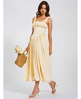 Miss Circle Women's Noreen Egg White Satin Drop Waist Maxi Sundress
