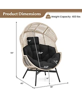Gymax Wicker Stationary Egg Chair Lounge Basket Sofa w/ Heavy-Duty Metal Frame