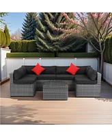 5 Piece Outdoor Sectional Sofa Set with Cushions and Pillows