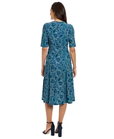 London Times Petite Shirred Short-Sleeve Midi Dress