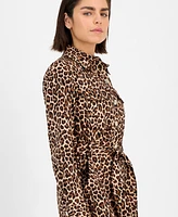 Anne Klein Women's Printed Tie-Waist Long-Sleeve Shirtdress