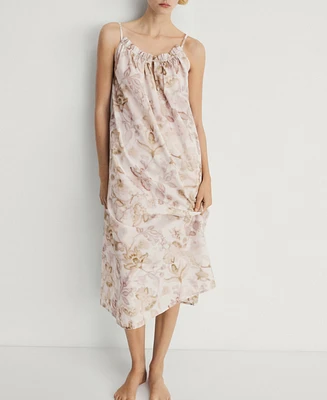 Mango Women's Floral Print Cotton Nightgown
