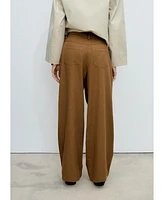 Mango Women's Wide Leg Cotton and Lyocell Blend Pants