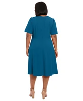 London Times Plus Fit & Flare Scuba Crepe Midi Dress