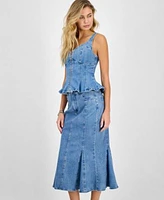 Guess Womens Anika Denim Peplum Top Lia Denim Midi Skirt