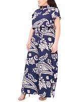 Msk Plus Printed Mock-Neck Short-Sleeve Jumpsuit