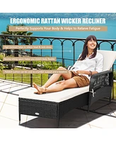Gymax Adjustable Patio Rattan Lounge Chair Chaise Recliner w/ Cushion & Pillow