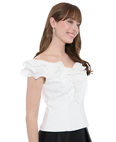 Muse Women's Scuba Crepe Ruffled-Neckline Top