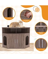 Corner Cat Litter Box Enclosure with Storage Shelves and Double Doors