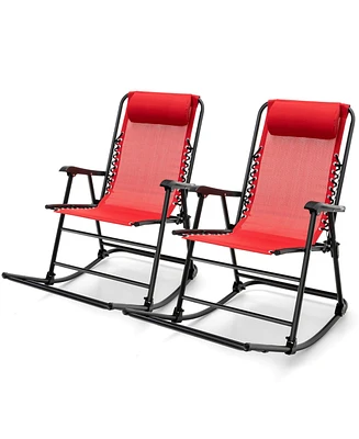 Gymax 2PCS Patio Folding Rocking Chair Outdoor Portable Lounge Rocker