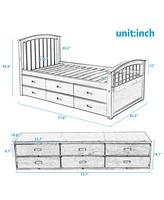 Twin Size Platform Storage Bed Solid Wood Bed With 6 Drawers
