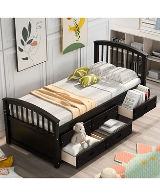Twin Size Platform Storage Bed Solid Wood Bed With 6 Drawers