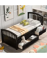 Twin Size Platform Storage Bed Solid Wood Bed With 6 Drawers