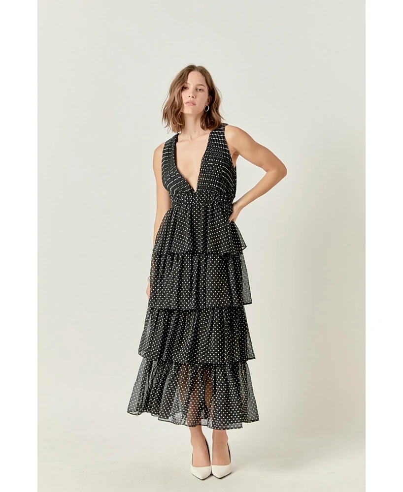 Women's Tiered Polka Dot Maxi Dress