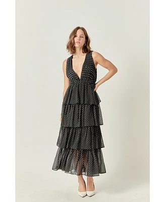 Women's Tiered Polka Dot Maxi Dress