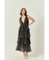 Women's Tiered Polka Dot Maxi Dress