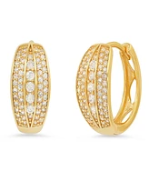 Steeltime Women's Plated Multi-Row Simulated Diamonds Oval Round Huggie Earrings