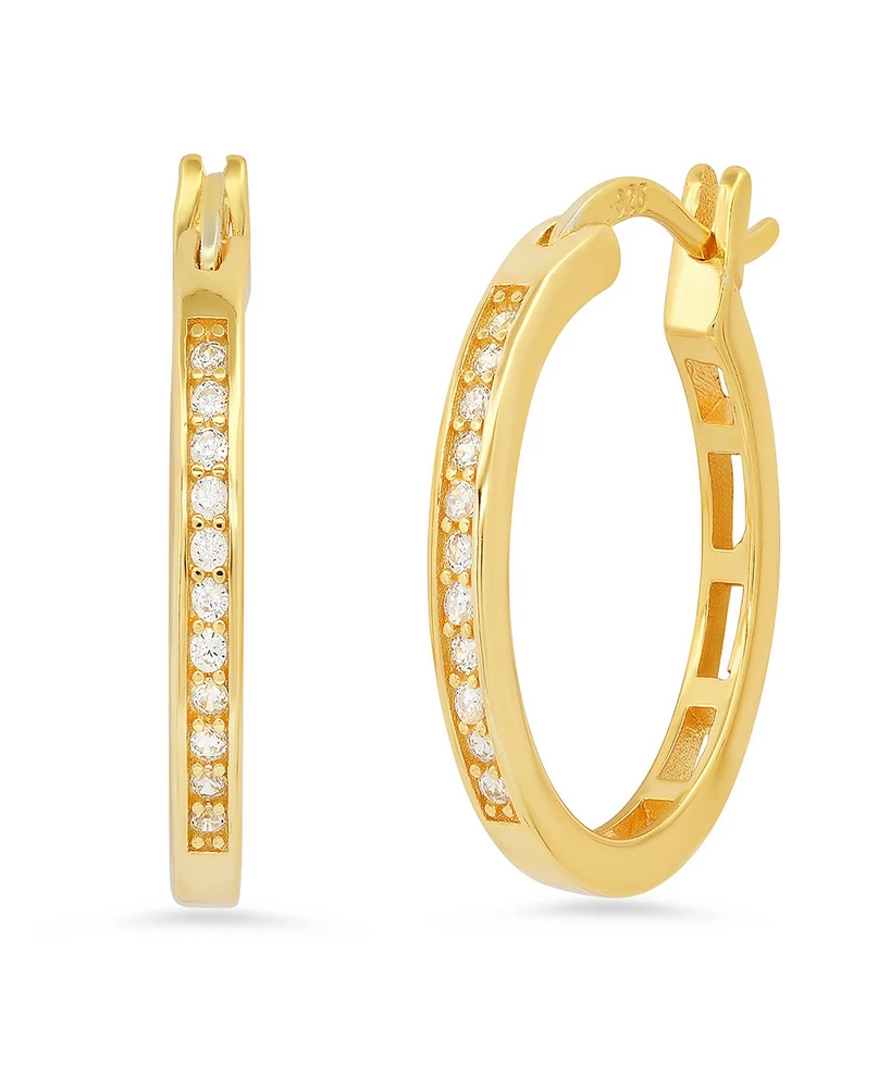 Steeltime Women's Plated Sterling Silver and Simulated Diamonds Hoops Huggie Earrings