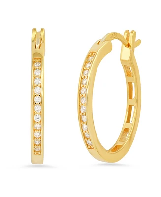 Steeltime Women's Plated Sterling Silver and Simulated Diamonds Hoops Huggie Earrings