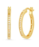 Steeltime Women's Plated Sterling Silver and Simulated Diamonds Hoops Huggie Earrings